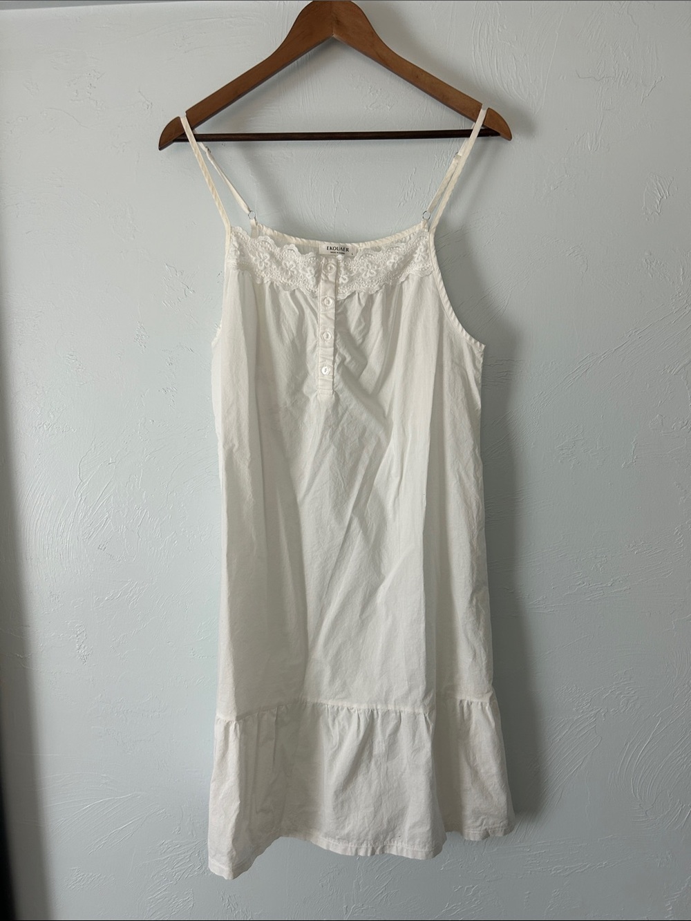 White Lace-Trim Cotton Chemise Slip